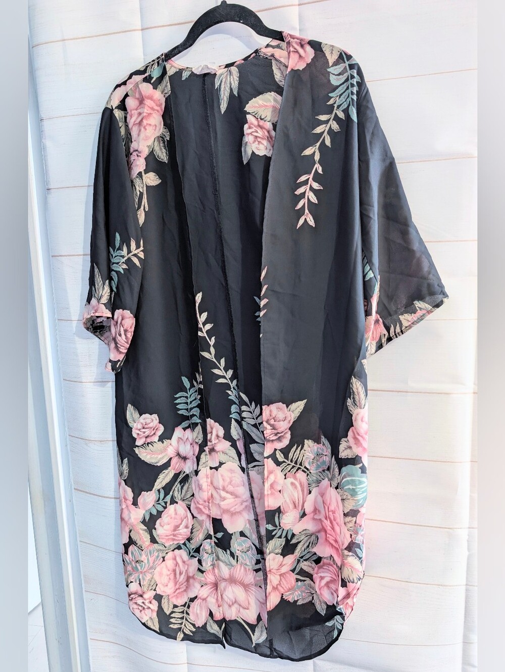 Sienna Sky Black Floral Kimono with Pink Rose Print Size Xs